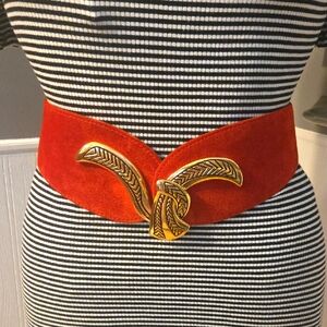 Red Orange Suede Belt; 28"-35"